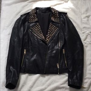 Lamb skin studded leather jacket